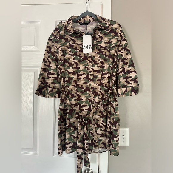 Zara Military Print Camo Belted Mini Drrss - Picture 1 of 8